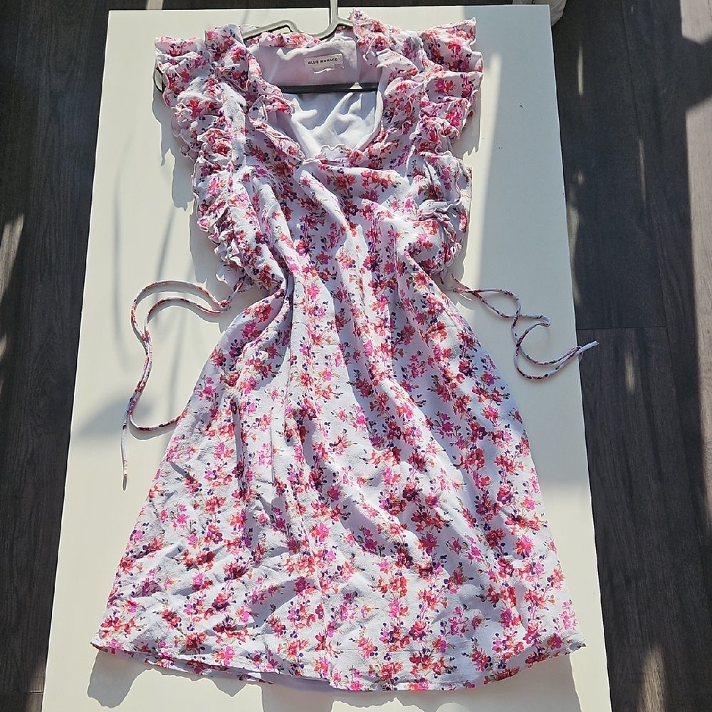 Club Monaco White Mini Dress with Pink & Red Floral Print